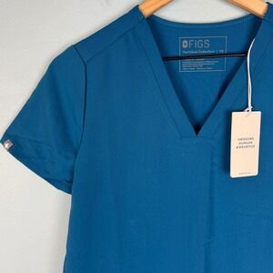NEW Figs Casma Women's XS Blue 3 Pocket V-Neck Short Sleeve Scrub Top Medical